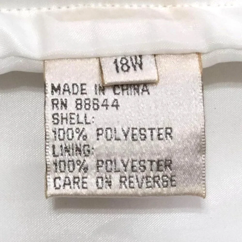 Maggie Barnes Womens White Coat With Black Faux Fur Trim Rhinestone 18W - Picture 4 of 9